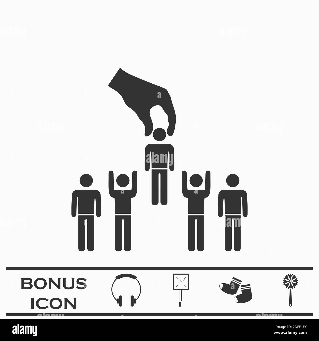 Recruitment concept icon flat. Black pictogram on white background. Vector illustration symbol and bonus button Stock Vector