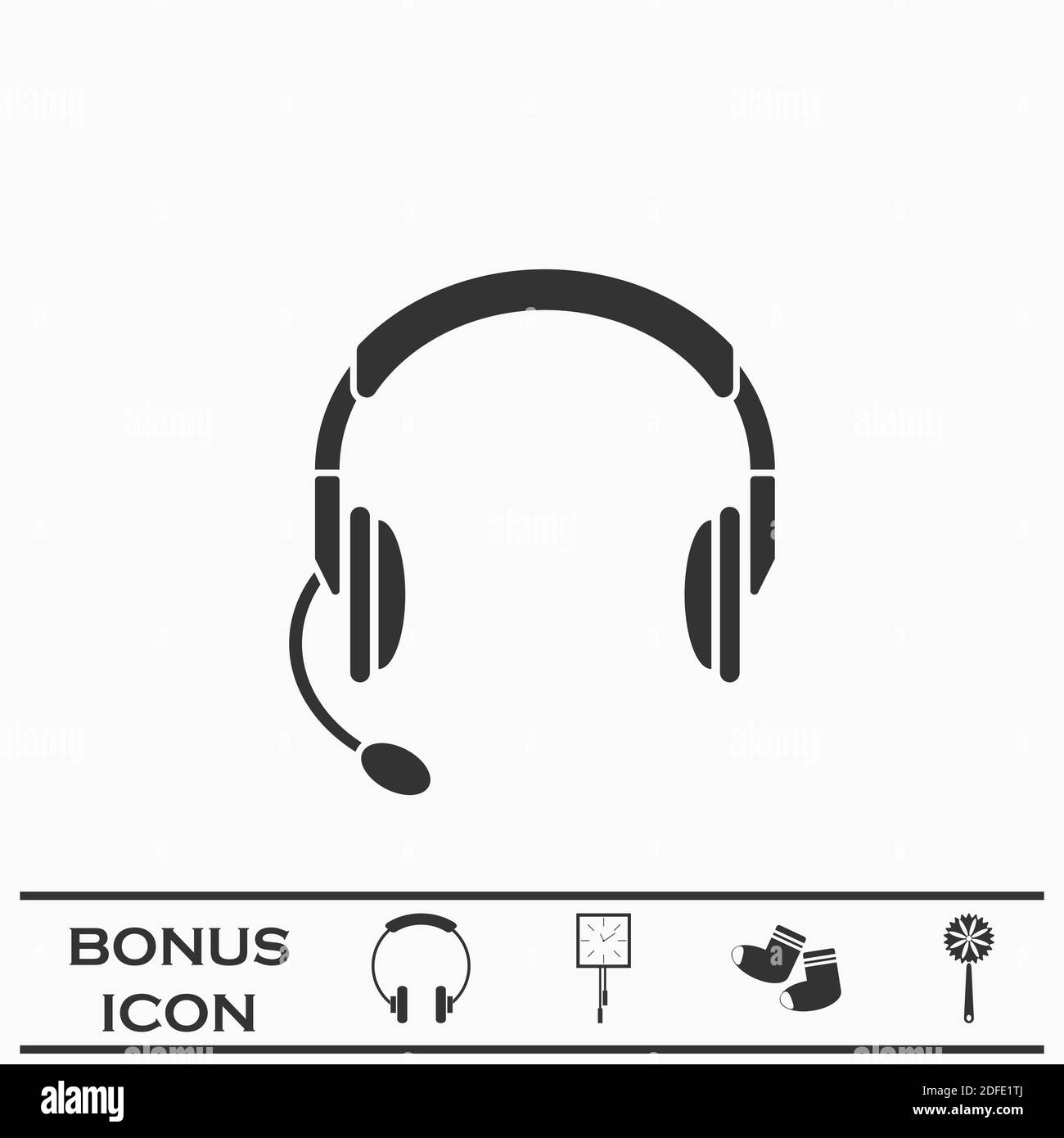 Headset Headphones With Microphone Icon Flat Black Pictogram On White