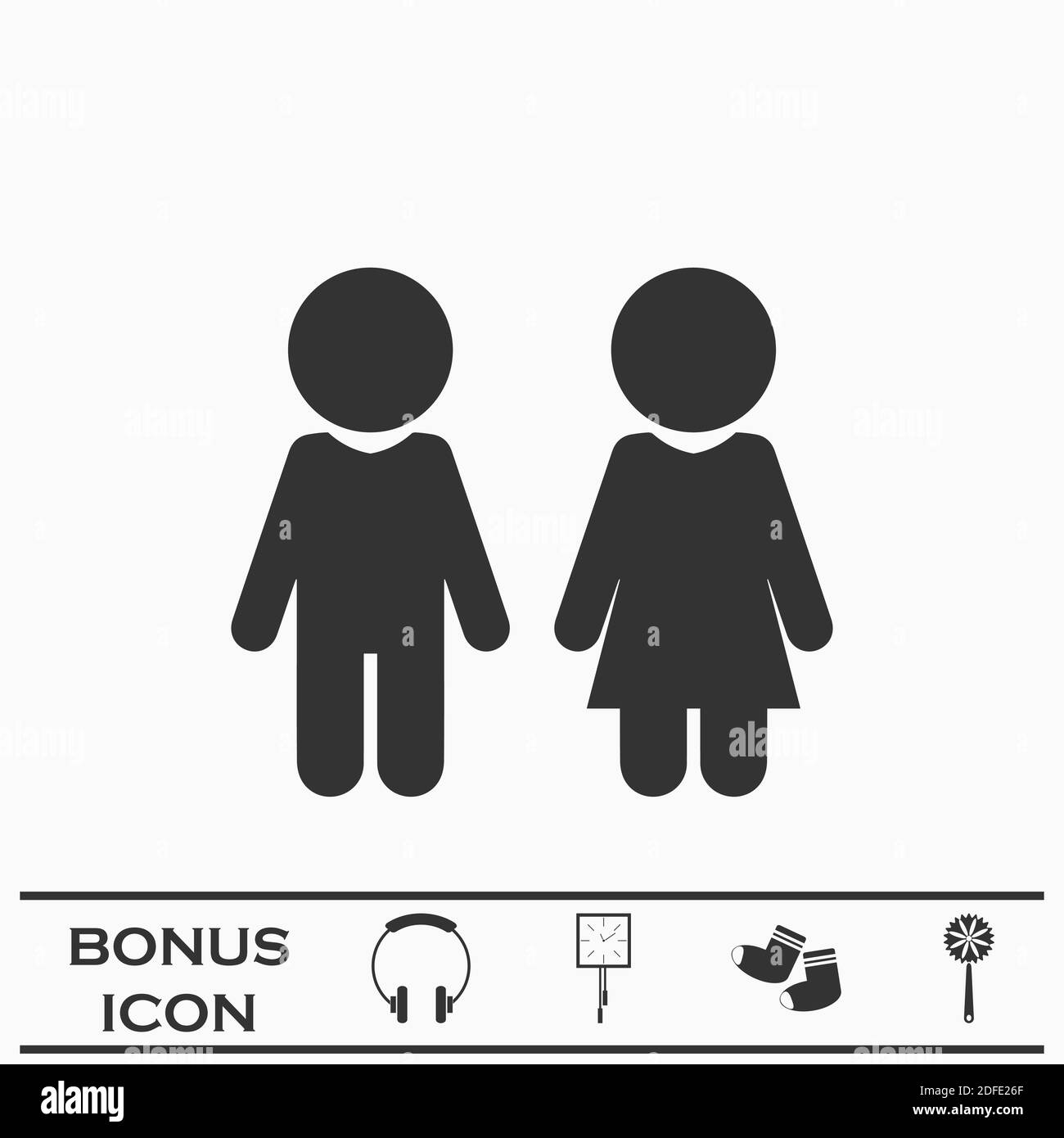 Girl and boy icon flat. Black pictogram on white background. Vector illustration symbol and bonus button Stock Vector