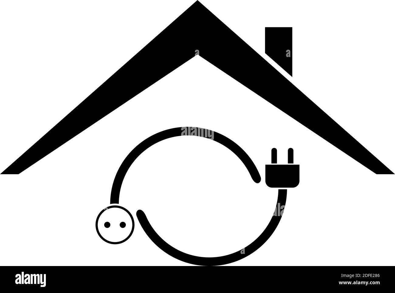 Electricity plug, electricity socket, house, sticker label, electrician, logo Stock Vector