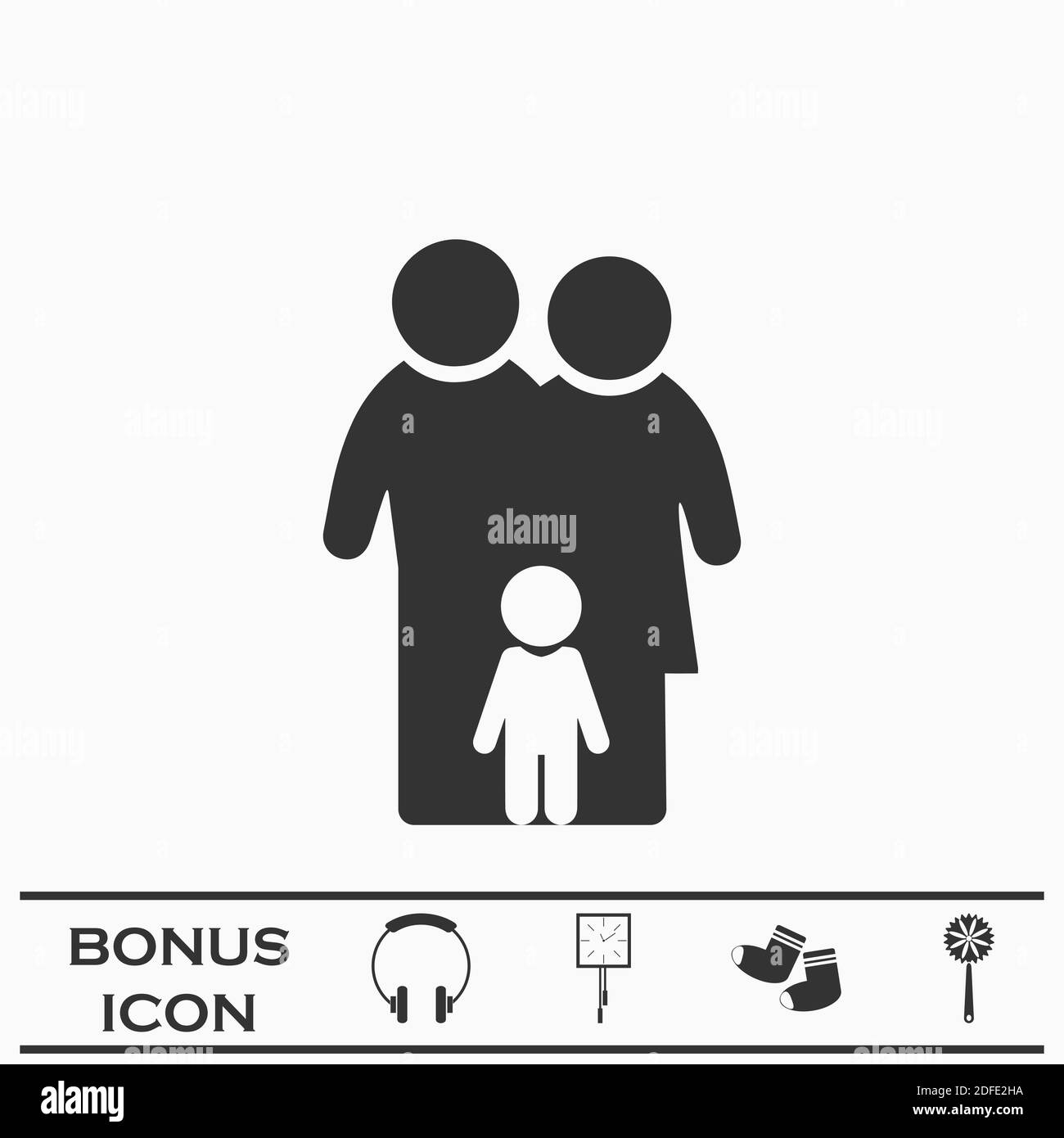 Family icon flat. Black pictogram on white background. Vector illustration symbol and bonus button Stock Vector