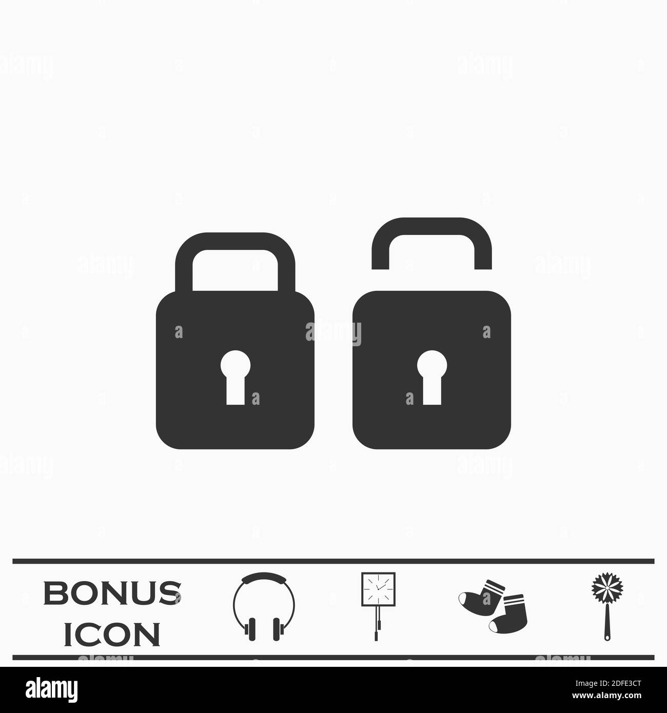 Lock and Unlock icon flat. Black pictogram on white background. Vector ...