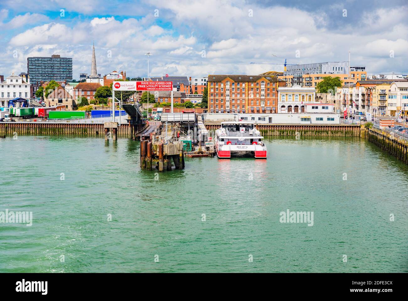 Red Funnel terminal ferries. Southampton, Hampshire, England, United