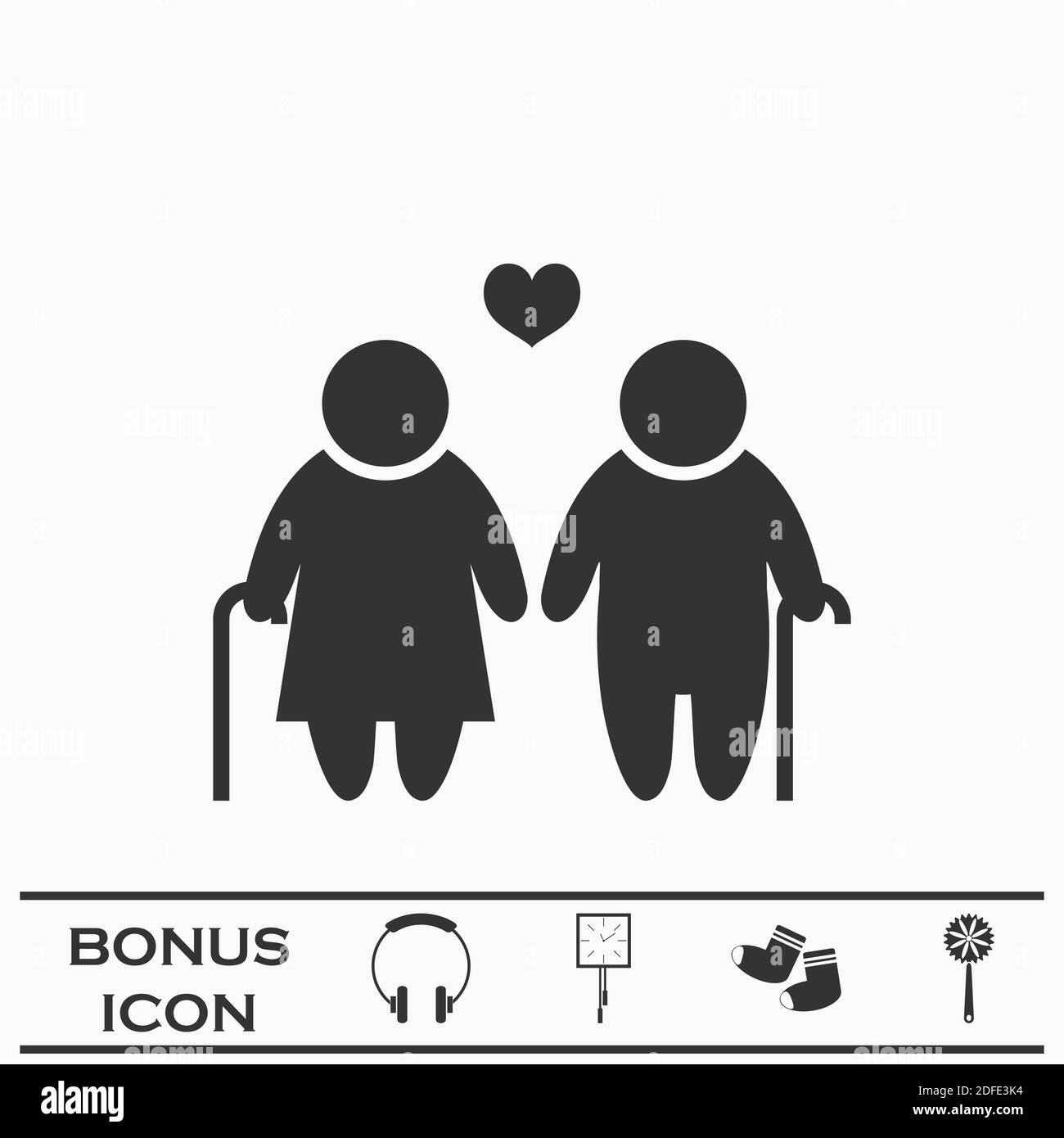 Old couple love people icon flat. Black pictogram on white background. Vector illustration symbol and bonus button Stock Vector