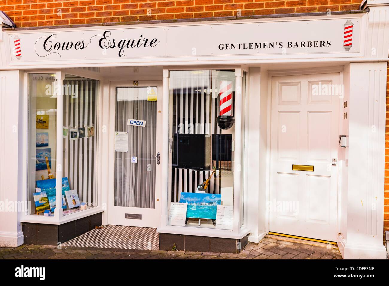 Cowes Squire, Gentlemen's barbers. Cowes, Isle of Wight, England, United Kingdom, Europe Stock Photo