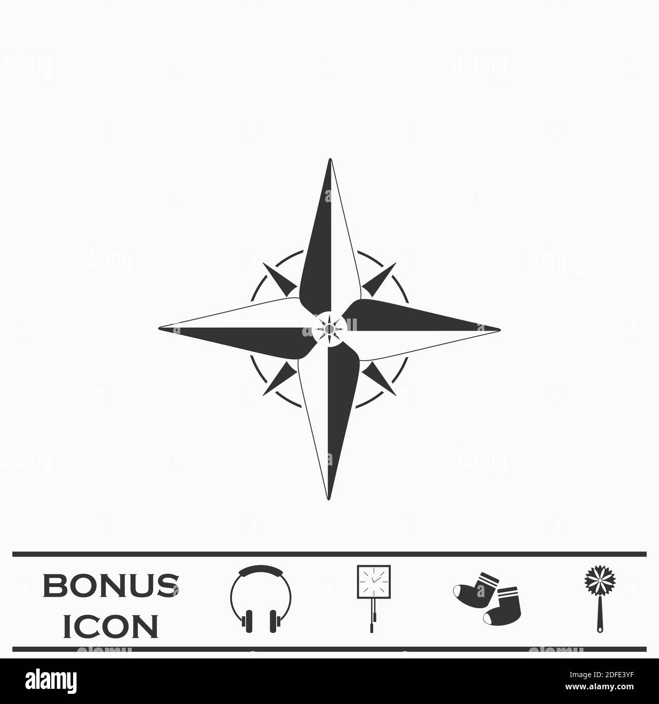 Compass, windrose icon flat. Black pictogram on white background. Vector illustration symbol and bonus button Stock Vector