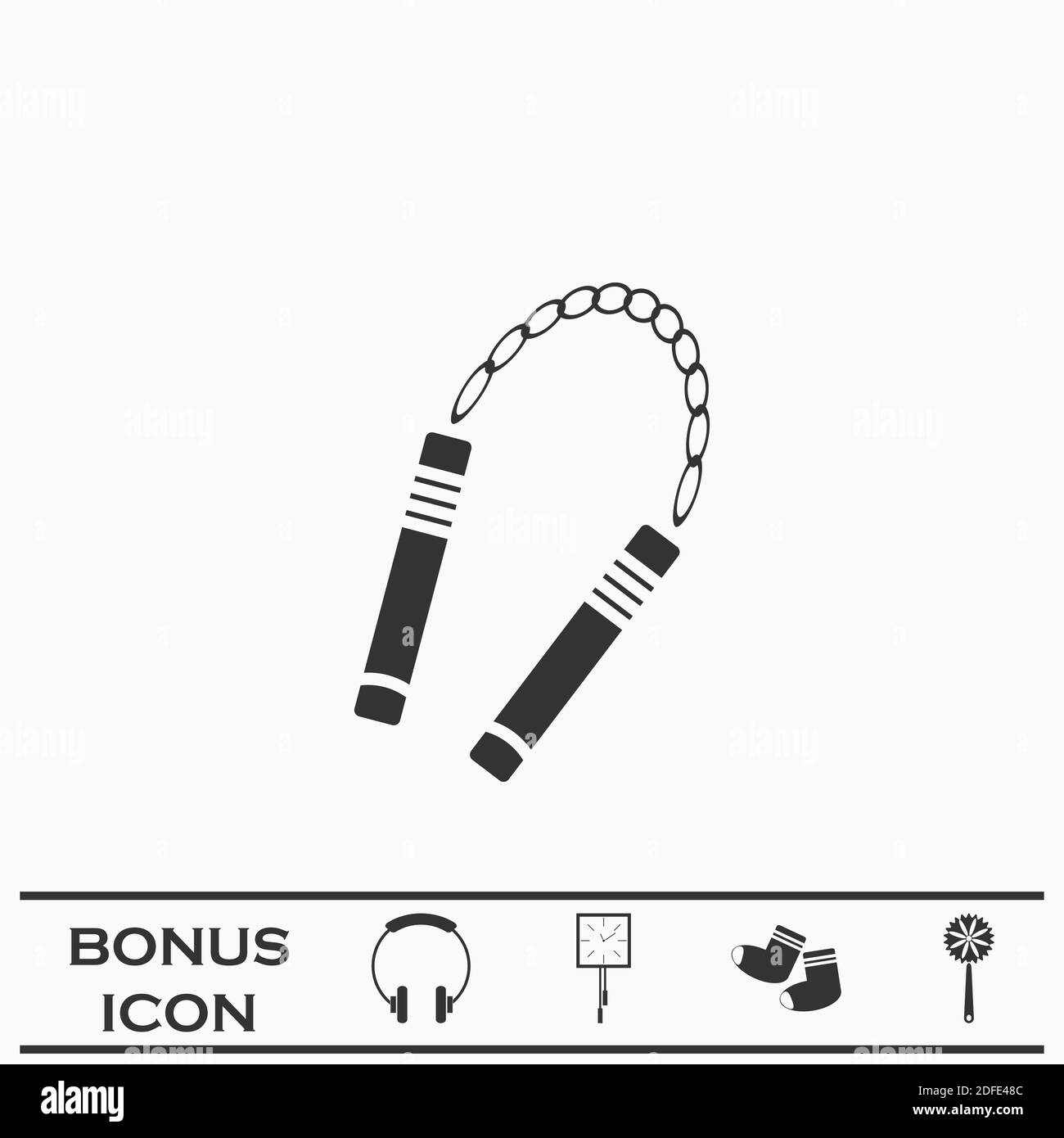 Nunchaku weapon icon flat. Black pictogram on white background. Vector illustration symbol and bonus button Stock Vector