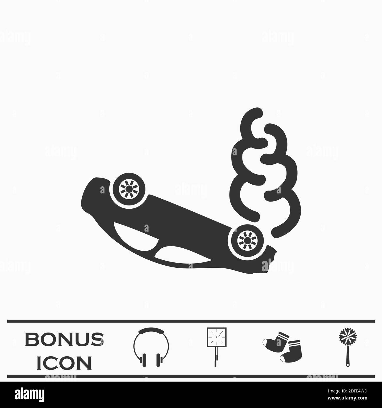 Crash car icon flat. Black pictogram on white background. Vector illustration symbol and bonus button Stock Vector