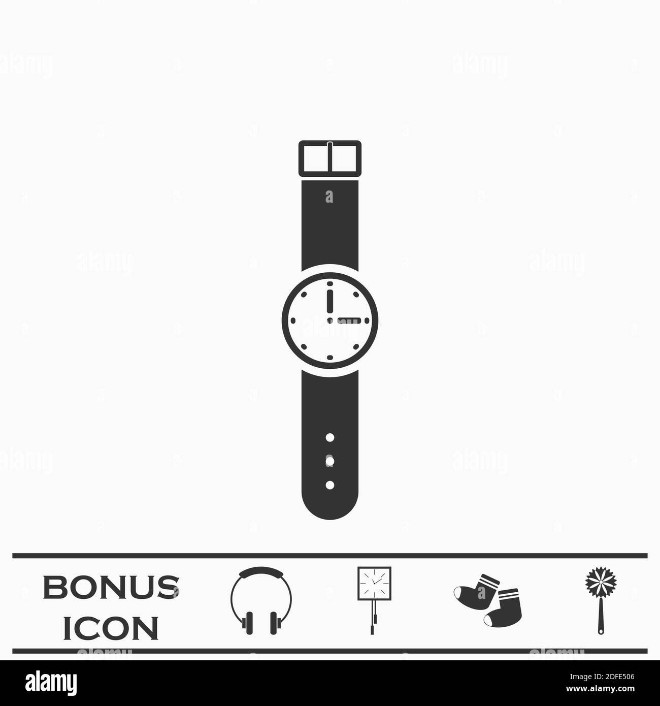 Wristwatch icon flat. Black pictogram on white background. Vector ...