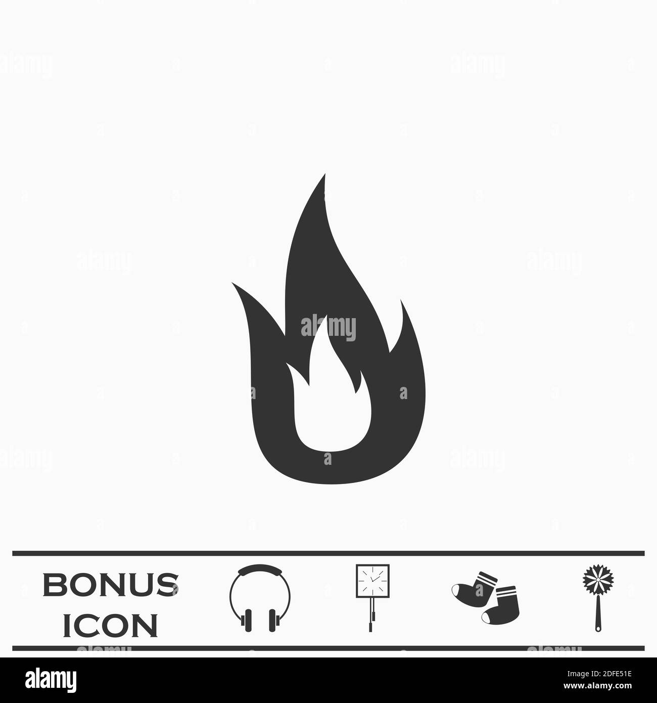 Fire icon flat. Black pictogram on white background. Vector illustration symbol and bonus button Stock Vector