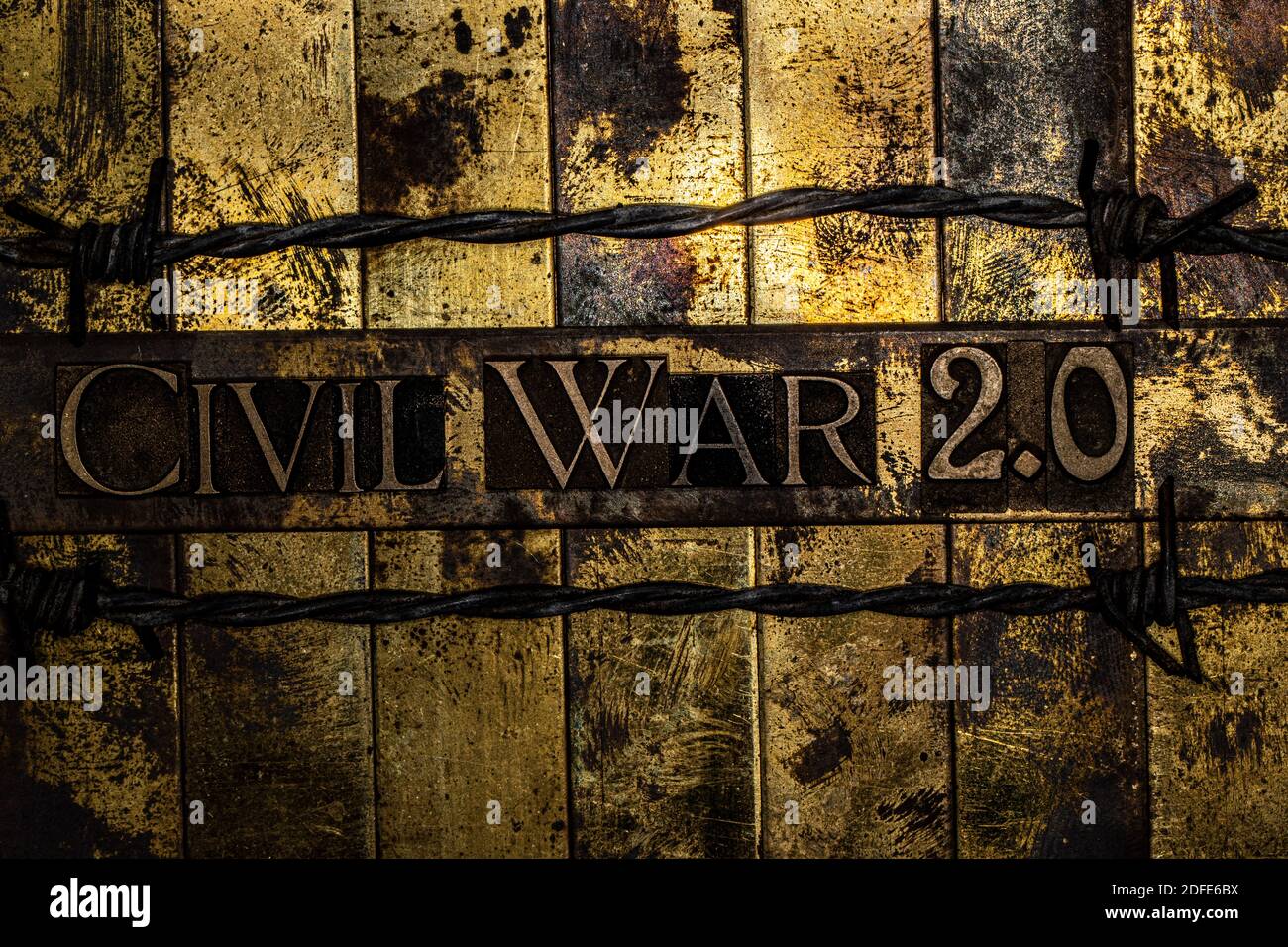 Civil War 2.0 text on copper and gold background Stock Photo