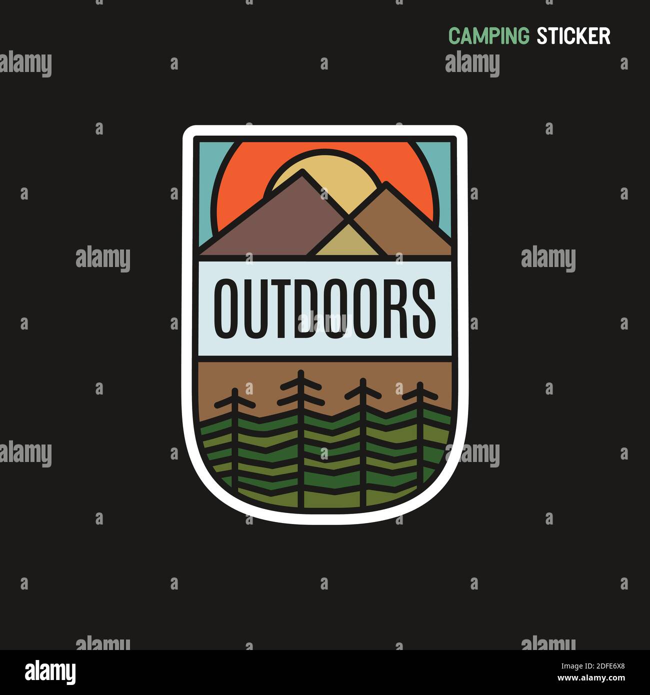 Camping adventure sticker design. Travel hand drawn patch. Outdoors ...