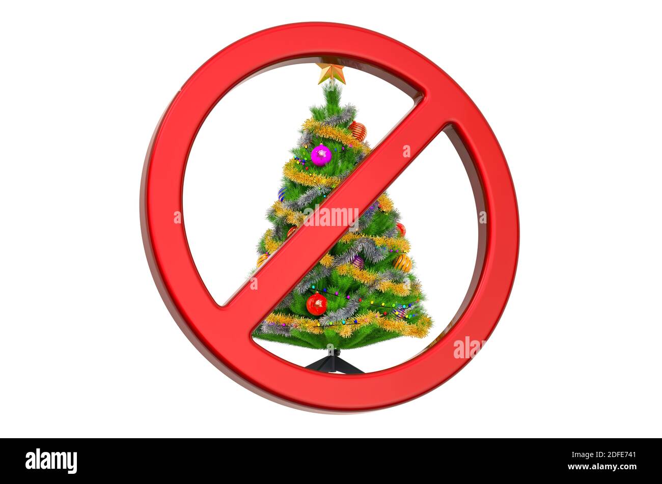 Christmas tree with Forbidden Sign, 3D rendering isolated on white background Stock Photo Alamy