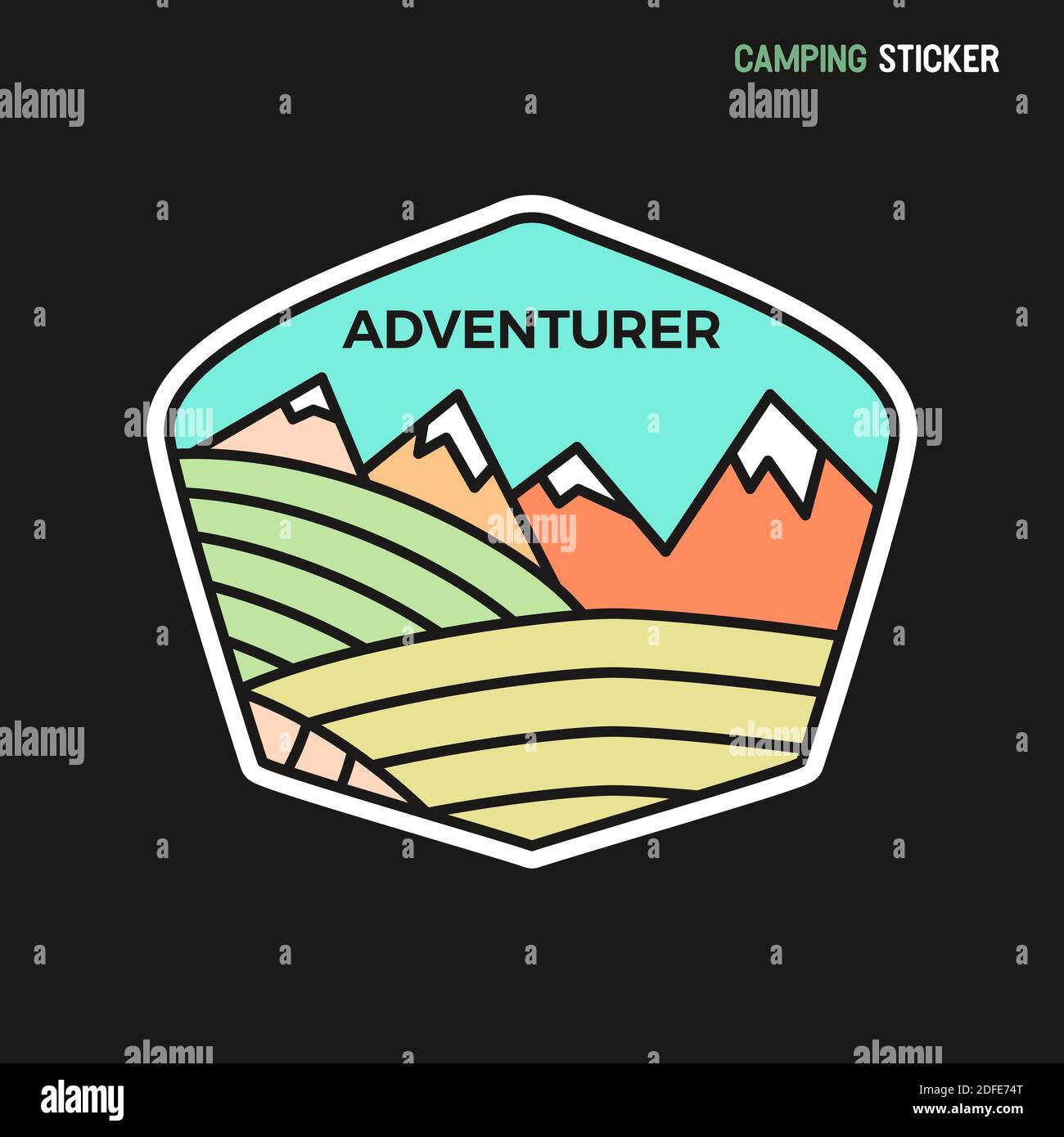 Camping adventure sticker design. Travel hand drawn patch. Adventurer label isolated. Stock vector Stock Vector