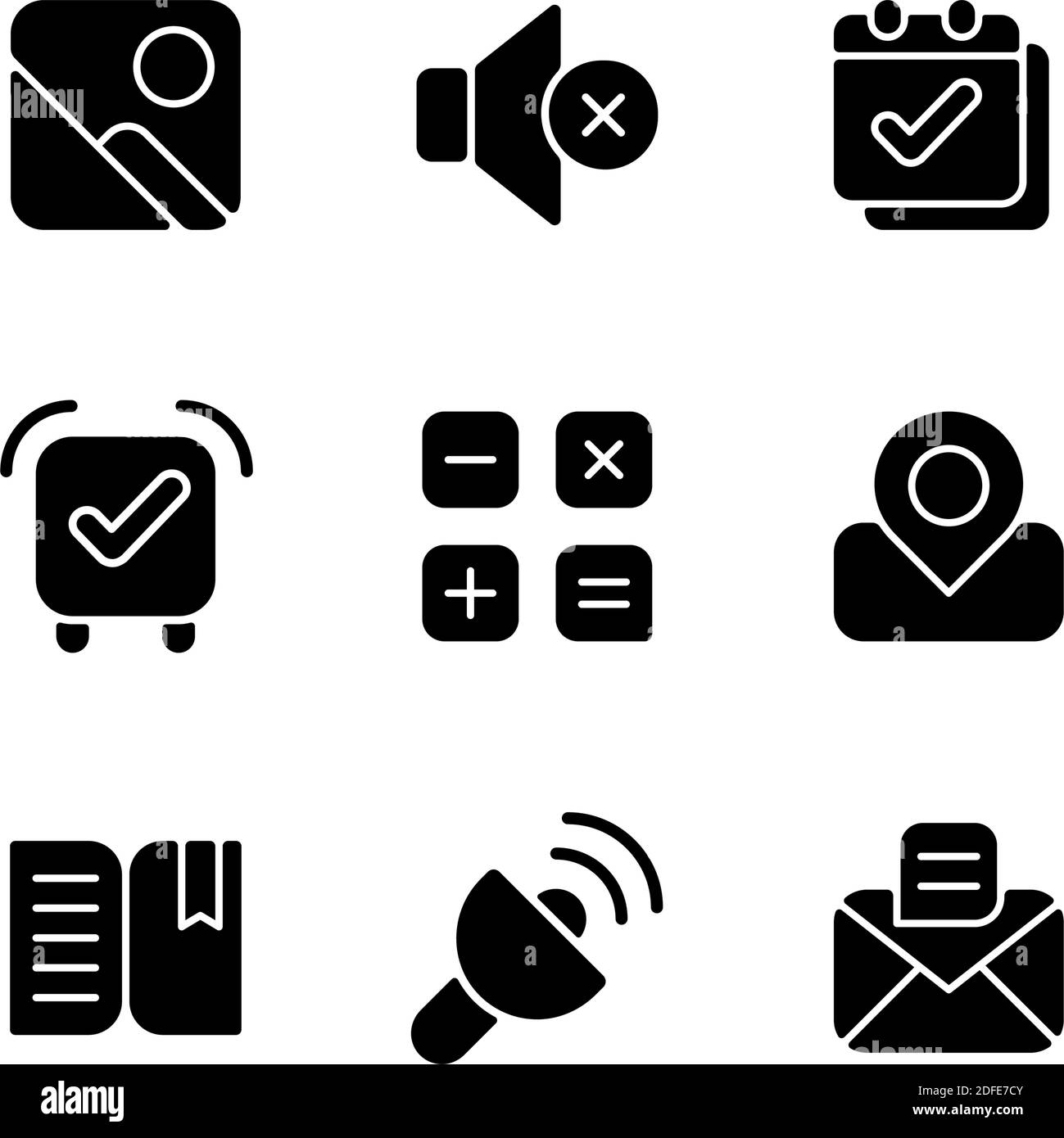 Smartphone interface black glyph icons set on white space Stock Vector ...