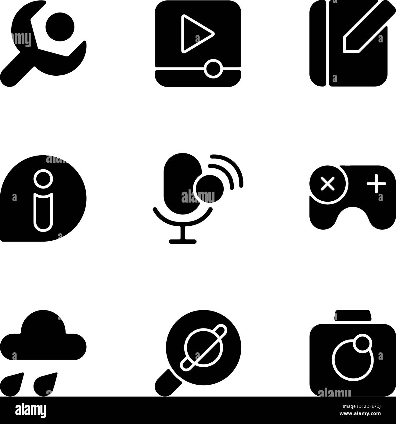 Smartphone interface black glyph icons set on white space Stock Vector