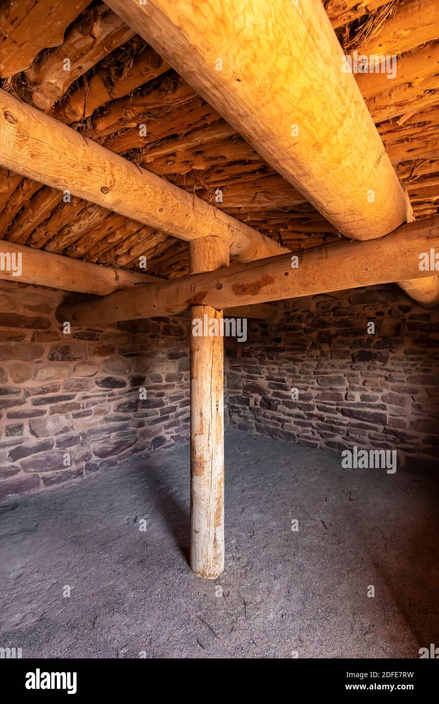 Log and stone cabin at Pipe Spring National Monument, Arizona, USA ...