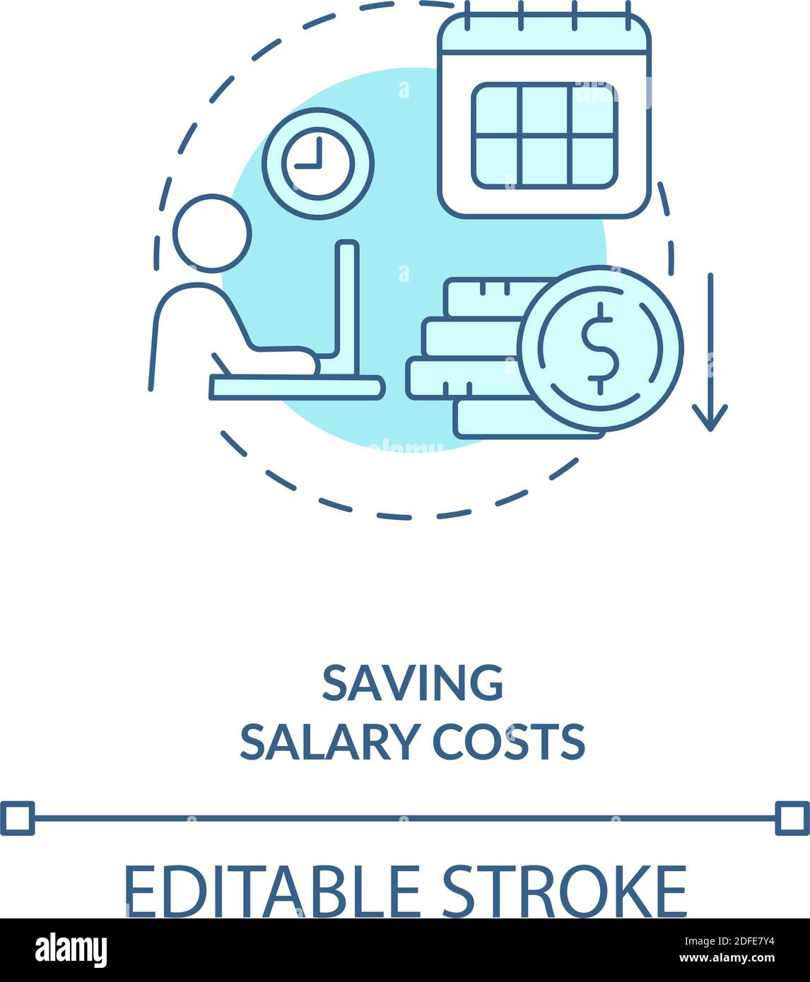 Saving salary costs turquoise concept icon Stock Vector