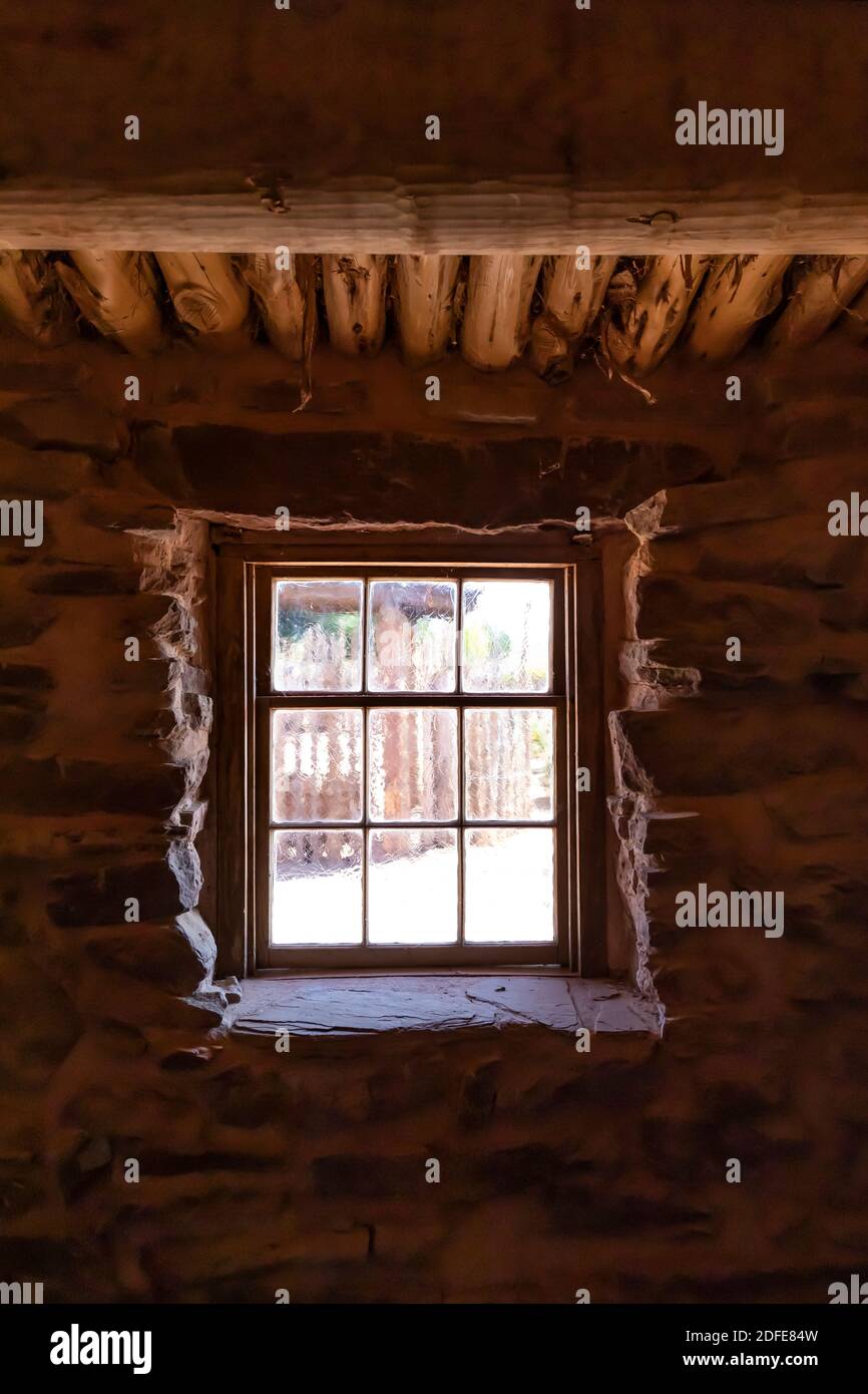 Log and stone cabin at Pipe Spring National Monument, Arizona, USA ...