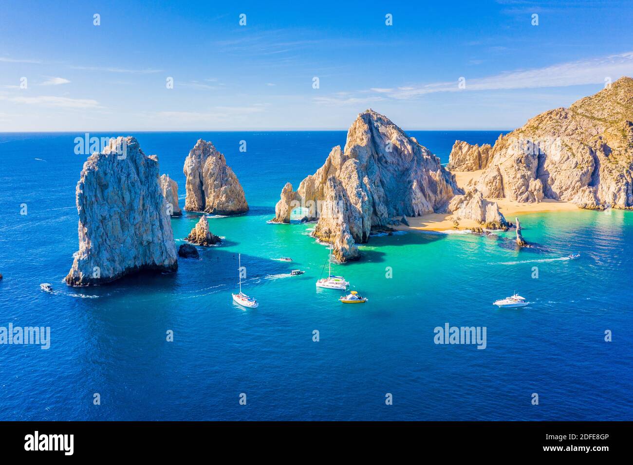 Aerial view of the Arch (El Arco) of Cabo San Lucas, Mexico, at the southernmost tip of the Baja California peninsula Stock Photo