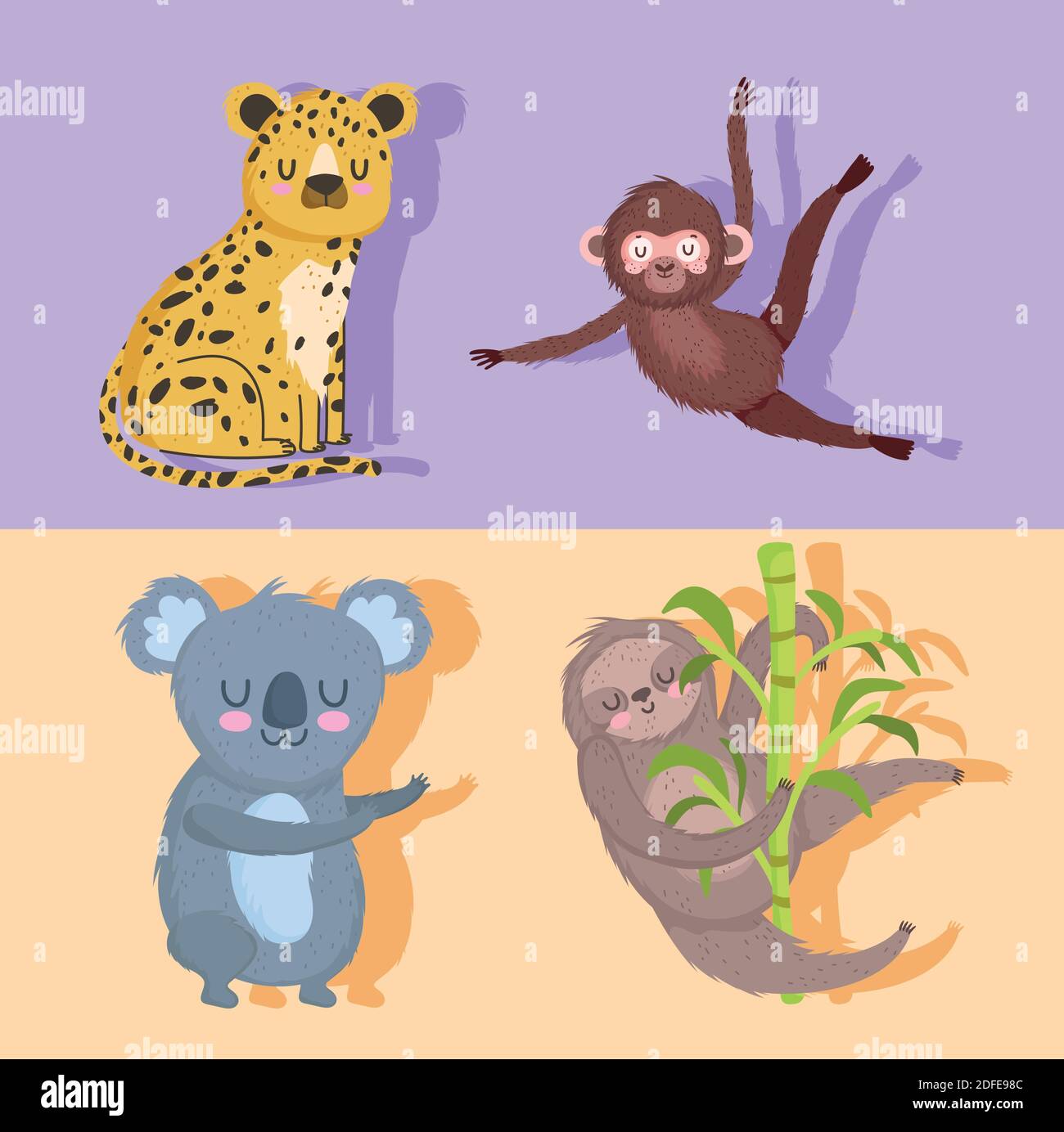sloth leopard koala and monkey animal safari cartoon vector ...