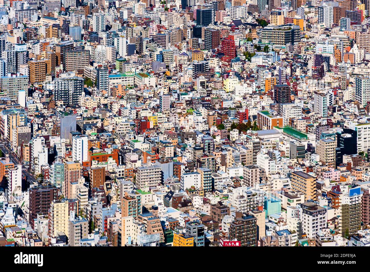 Urban Density and Population Megalopolis, Aerial City View, Tokyo Japan Stock Photo
