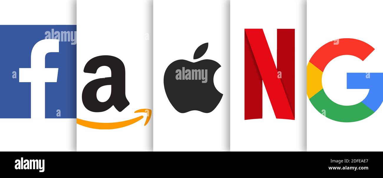 Tech Giants - Facebook Amazon Apple Netflix Google Stock Photo