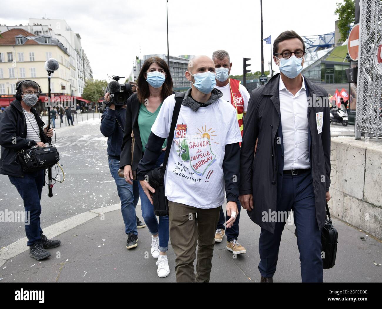 A hundred workers of the paper mill of La Chapelle Darblay stationery store of Grand-Couronne demonstrate outside the Ministry of Economy and Finance, in Paris-Bercy, on Wednesday July 01, 2020. Arnaud Dauxerre, Julien Senecal, Nathalie Verdeil and Pascal Morel from a delegation of them were received at midday at the ministry to take stock of the future of stationery. Photo by Patrice Pierrot/Avenir Pictures/ABACAPRESS.COM Stock Photo