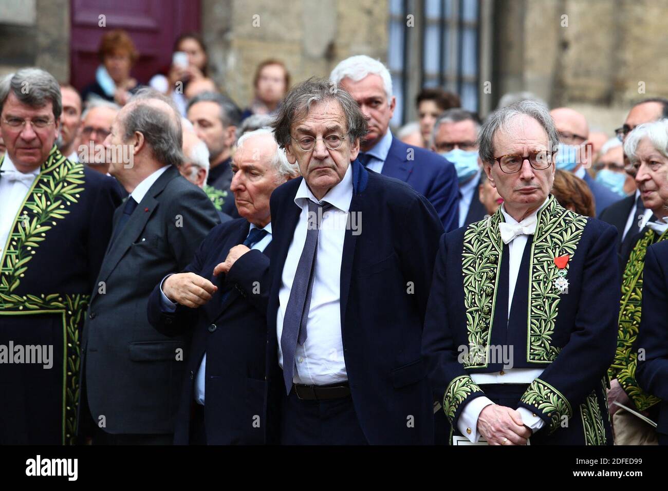 Alain Finkielkraut and Jean-Luc Marion at the funeral ceremony for French  historian and academician Marc Fumaroli at Saint-Germain-des-Pres church in  Paris, France on July 1, 2020. Fumaroli (10 June 1932 – 24