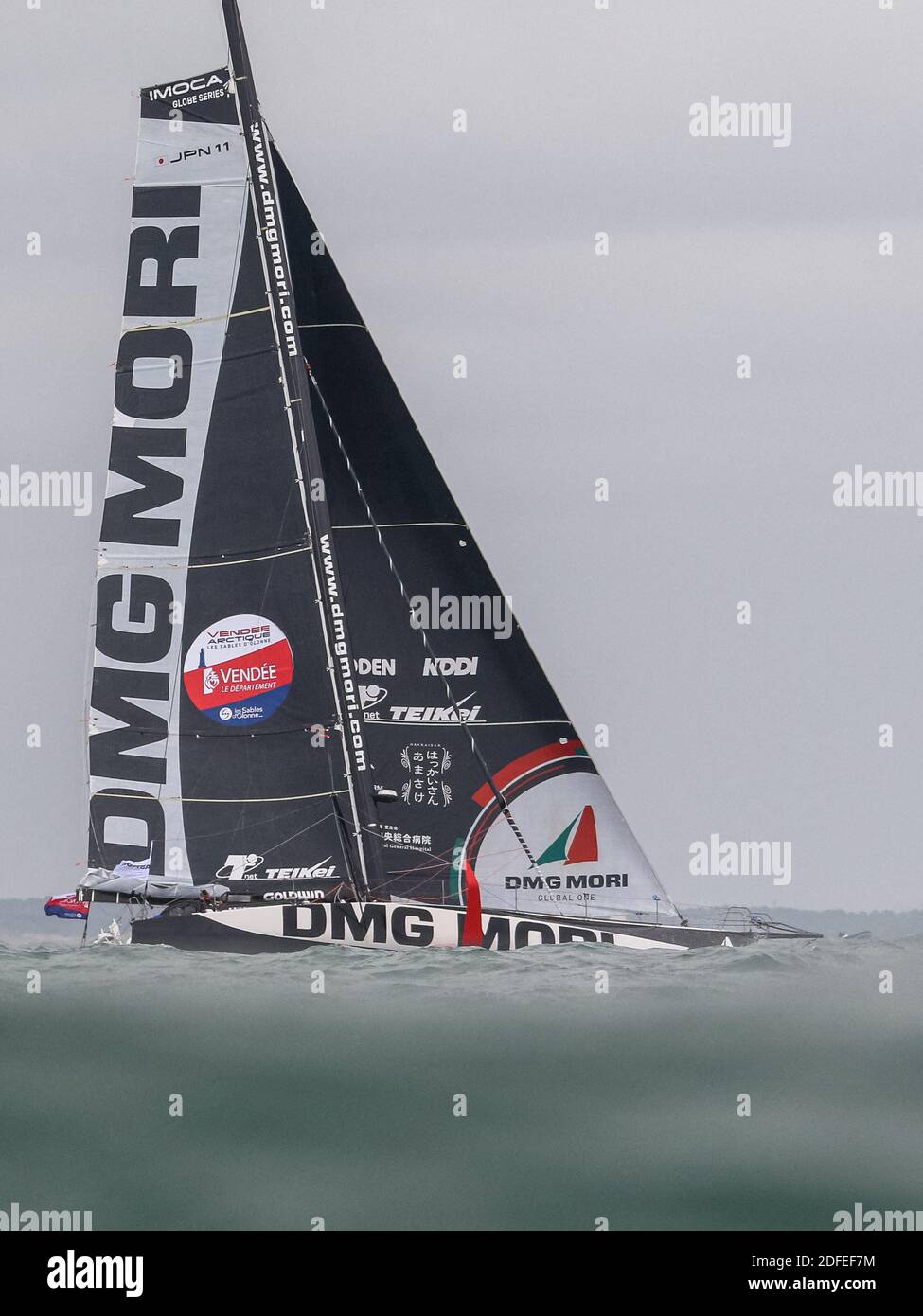 Kojiro Shiraishi (DMG MORI Global One) after taking the start of the Vendee-Arctic-Les Sables d'Olonne solo monohull sailing race, in Les Sables-d'Olonne, western France, on July 04, 2020. Photo by Arnaud Masson/ABACAPRESS.COM Stock Photo