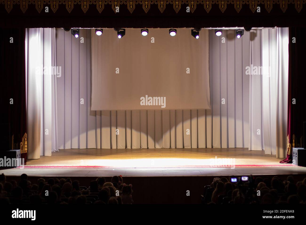 An empty stage of the theater, lit by spotlights before the performance  Stock Photo - Alamy