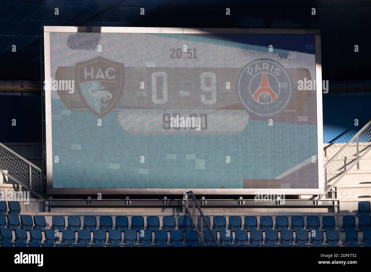 General View Of The Scoreboard After The Friendly Match Between The Havre Athletic Club And Paris Saint Germain Psg At The Ocean Stadium On July 12 In Le Havre Francepsg Won Havre