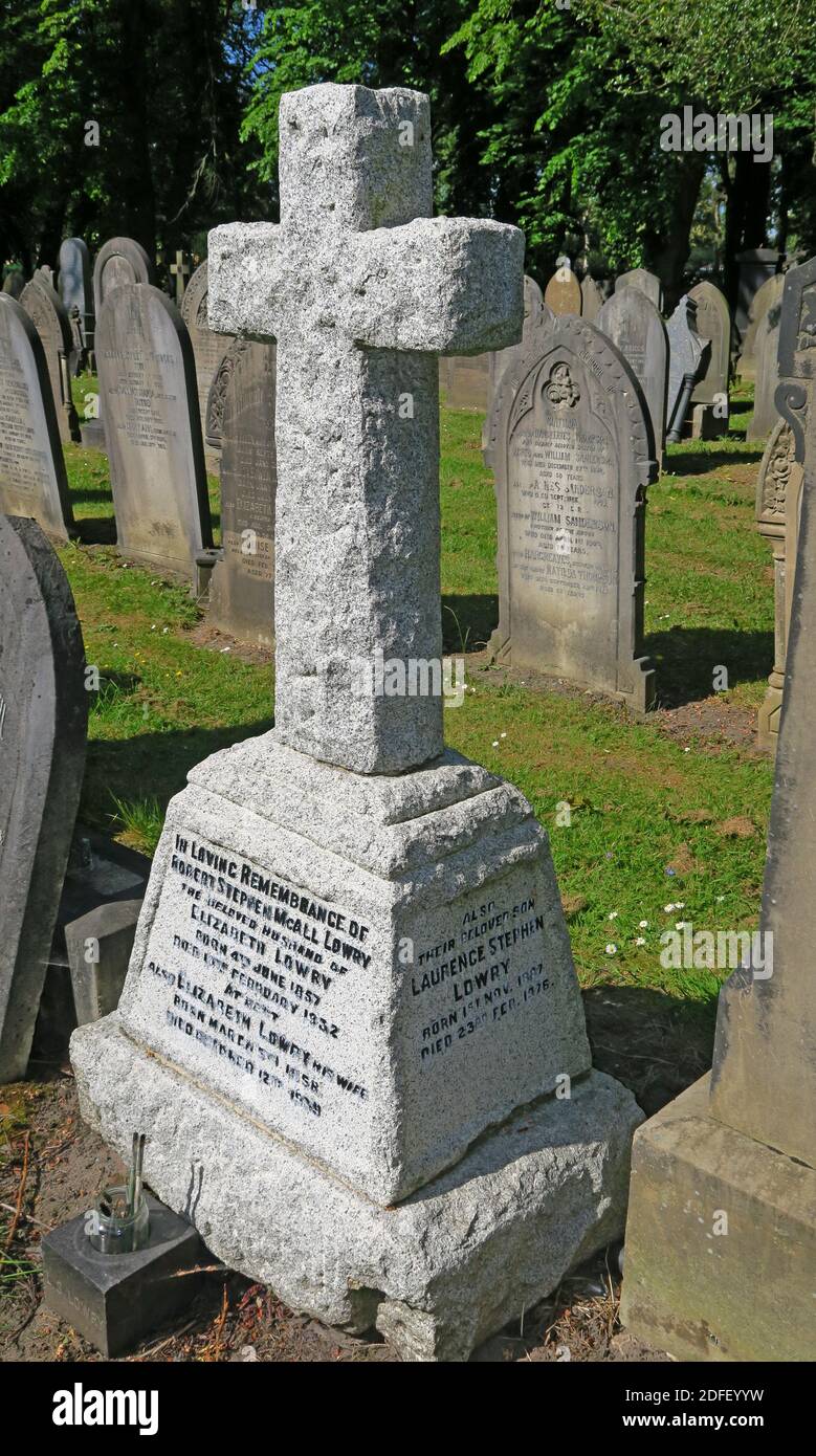 LS Lowry,Laurence Stephen Lowry,artist,painter, grave,Southern Cemetery,Barlow Moor Road,Manchester, North West England, UK, M21 Stock Photo