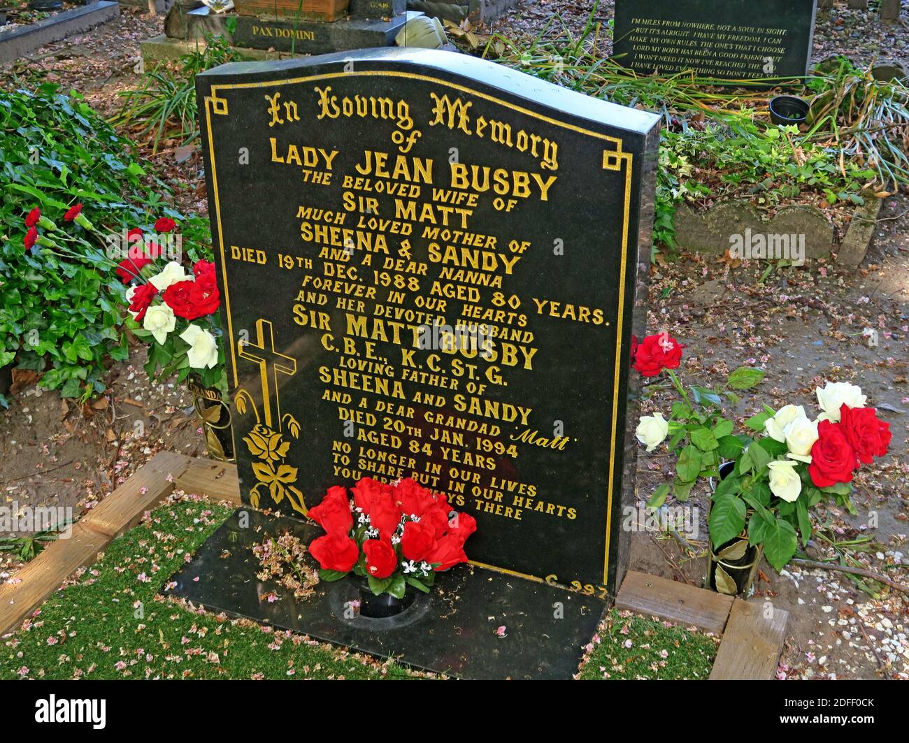 Sir Matt Busby,MUFC,manager,Southern Cemetery,Barlow Moor Road,Manchester,  North West England, UK, M21 Stock Photo - Alamy