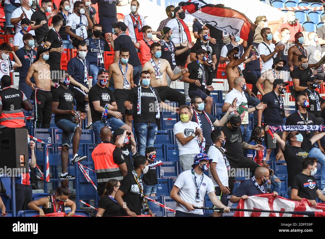 PSG’s fans in the stands watch Paris SaintGermain v Celtic friendly match at the Parc des