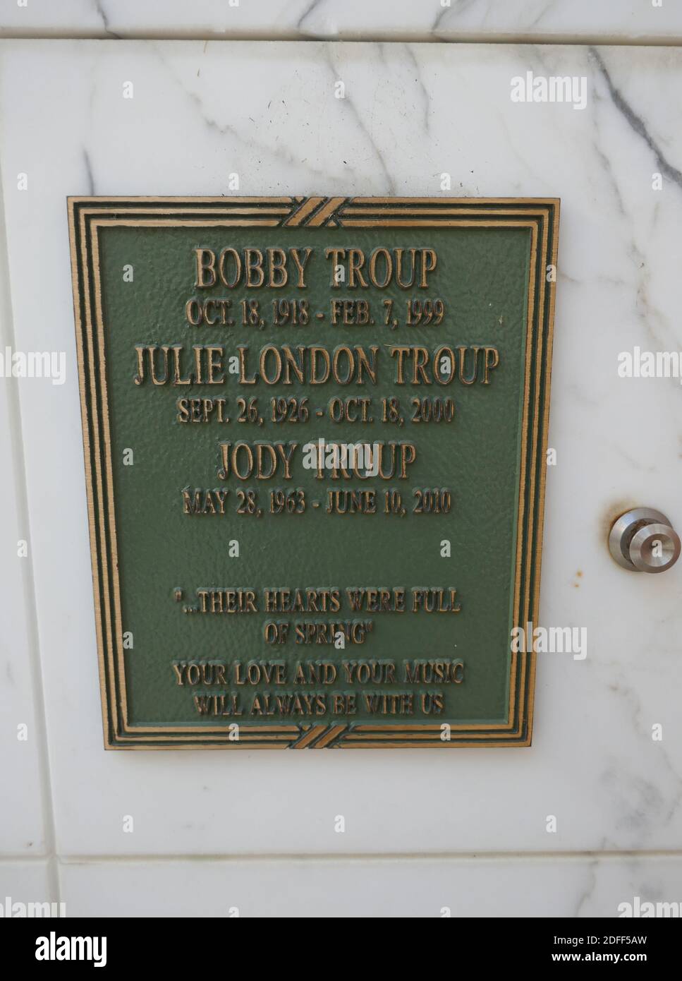 Los Angeles, California, USA 3rd December 2020 A general view of atmosphere of actor Bobby Troup's Grave and singer Julie London's grave at Forest Lawn Memorial Park Hollywood Hills on December 3, 2020 in Los Angeles, California, USA. Photo by Barry King/Alamy Stock Photo Stock Photo