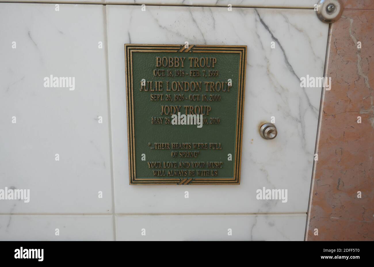 Los Angeles, California, USA 3rd December 2020 A general view of atmosphere of actor Bobby Troup's Grave and singer Julie London's grave at Forest Lawn Memorial Park Hollywood Hills on December 3, 2020 in Los Angeles, California, USA. Photo by Barry King/Alamy Stock Photo Stock Photo