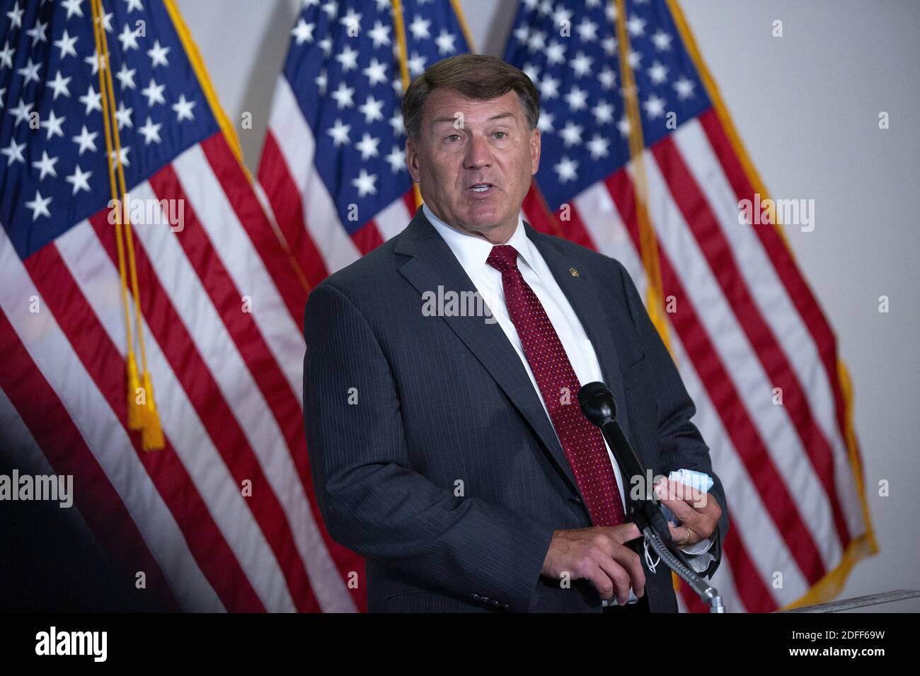 United States Senator Mike Rounds (Republican of South Dakota) speaks to members of the media as he arrives to the Senate Republican policy luncheons on Capitol Hill in Washington, DC, USA, on Thursday, July 23, 2020. Photo by Stefani Reynolds/CNP/ABACAPRESS.COM Stock Photo