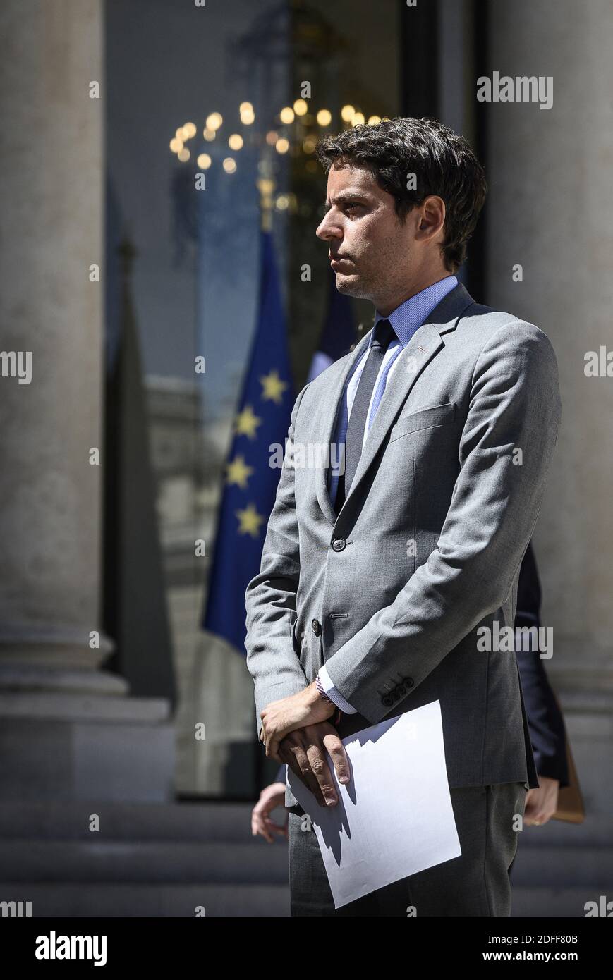 gabriel attal after the 5th meeting of the council for environmental protection conseil de defense ecologique at the elysee palace in paris on july 27 2020 photo by eliot blondet abacapress com stock photo