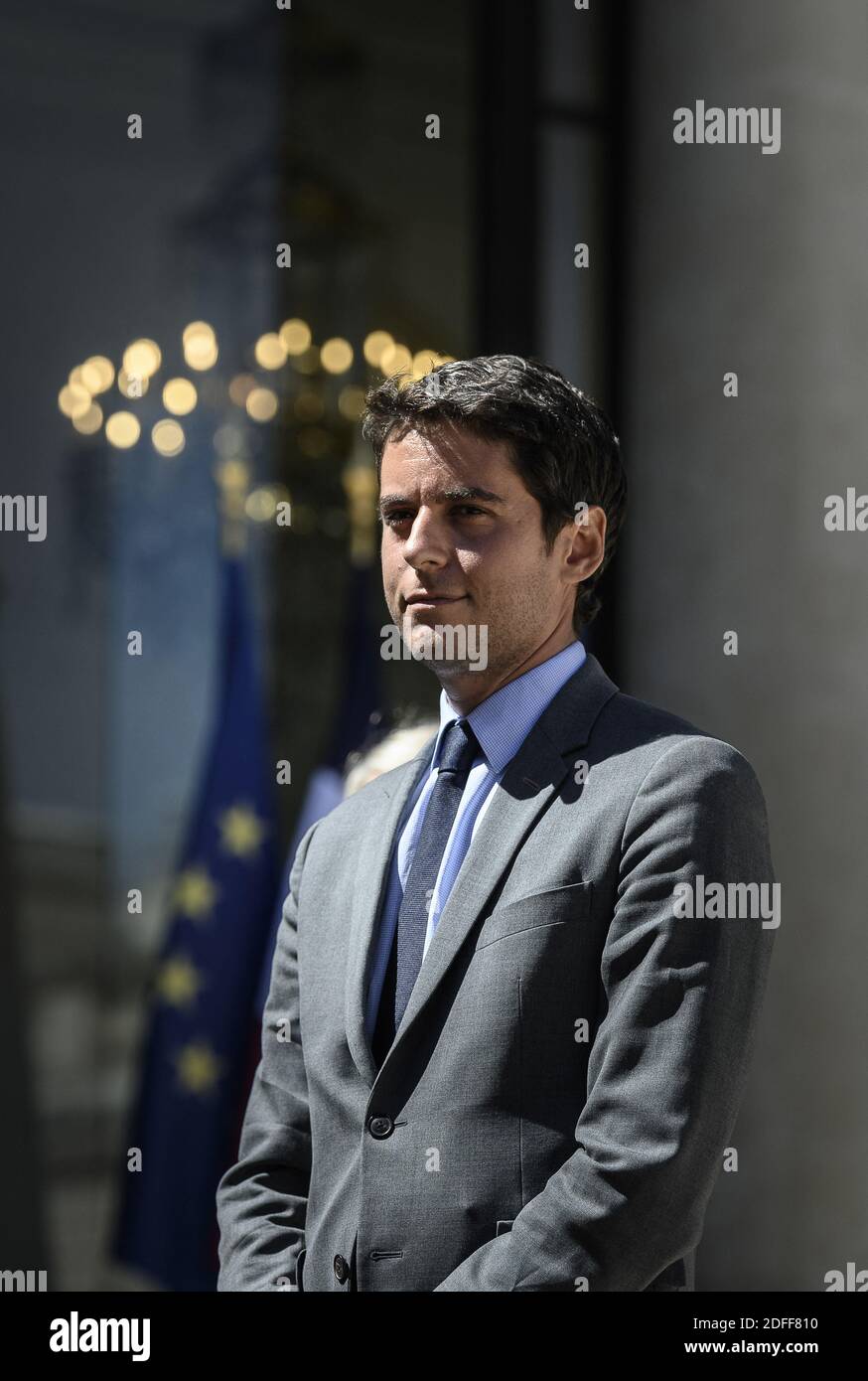 gabriel attal after the 5th meeting of the council for environmental protection conseil de defense ecologique at the elysee palace in paris on july 27 2020 photo by eliot blondet abacapress com stock photo