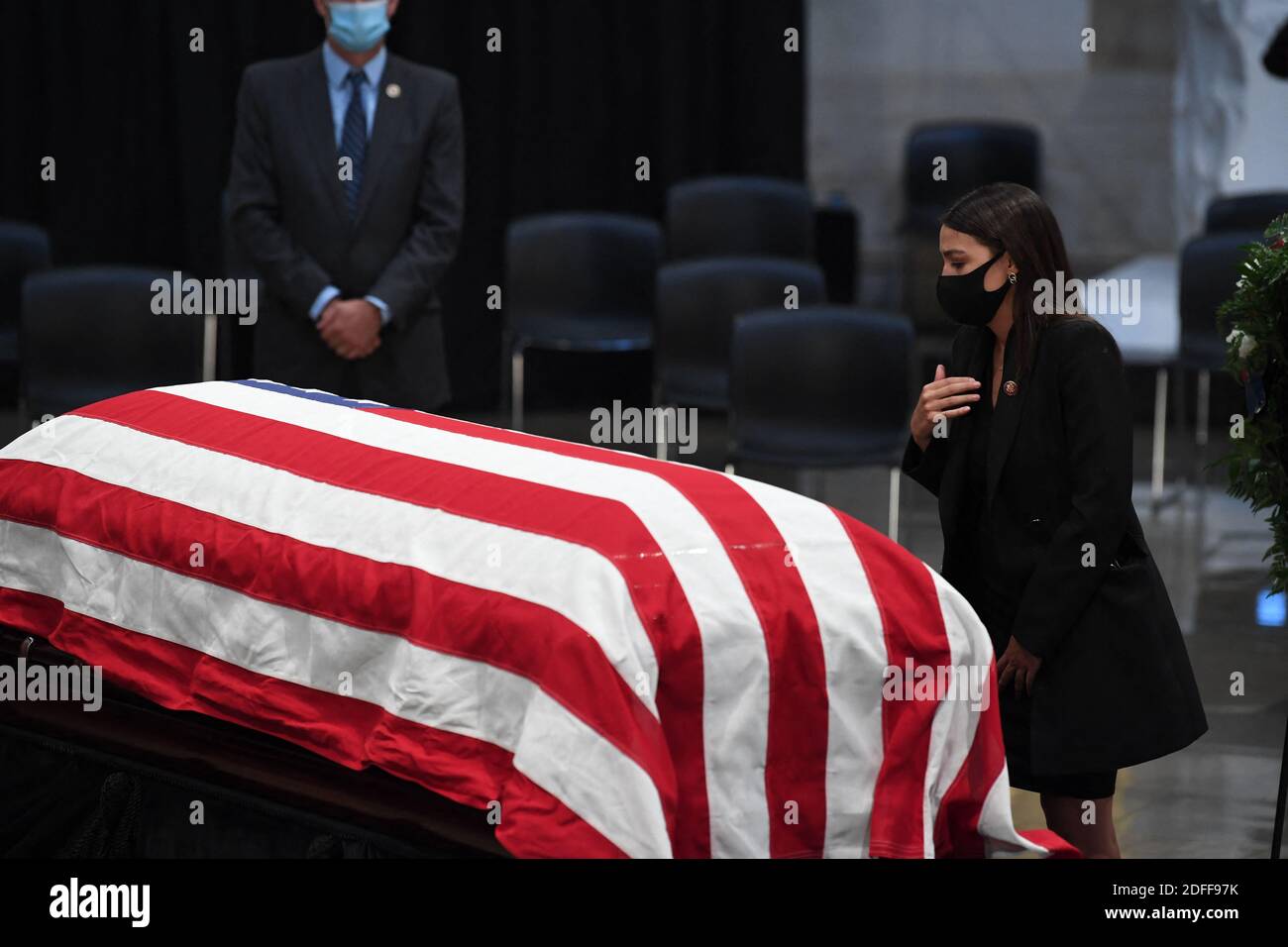 Congresswoman Alexandria Ocasio-Cortez (D-NY) pays her respect to Congressman John Lewis (D- GA) after the memorial service on July 27, 2020 in the Rotunda of the U.S. Capitol in Washington D.C.Photo by Matt McClain/Pool/ABACAPRESS.COM Stock Photo