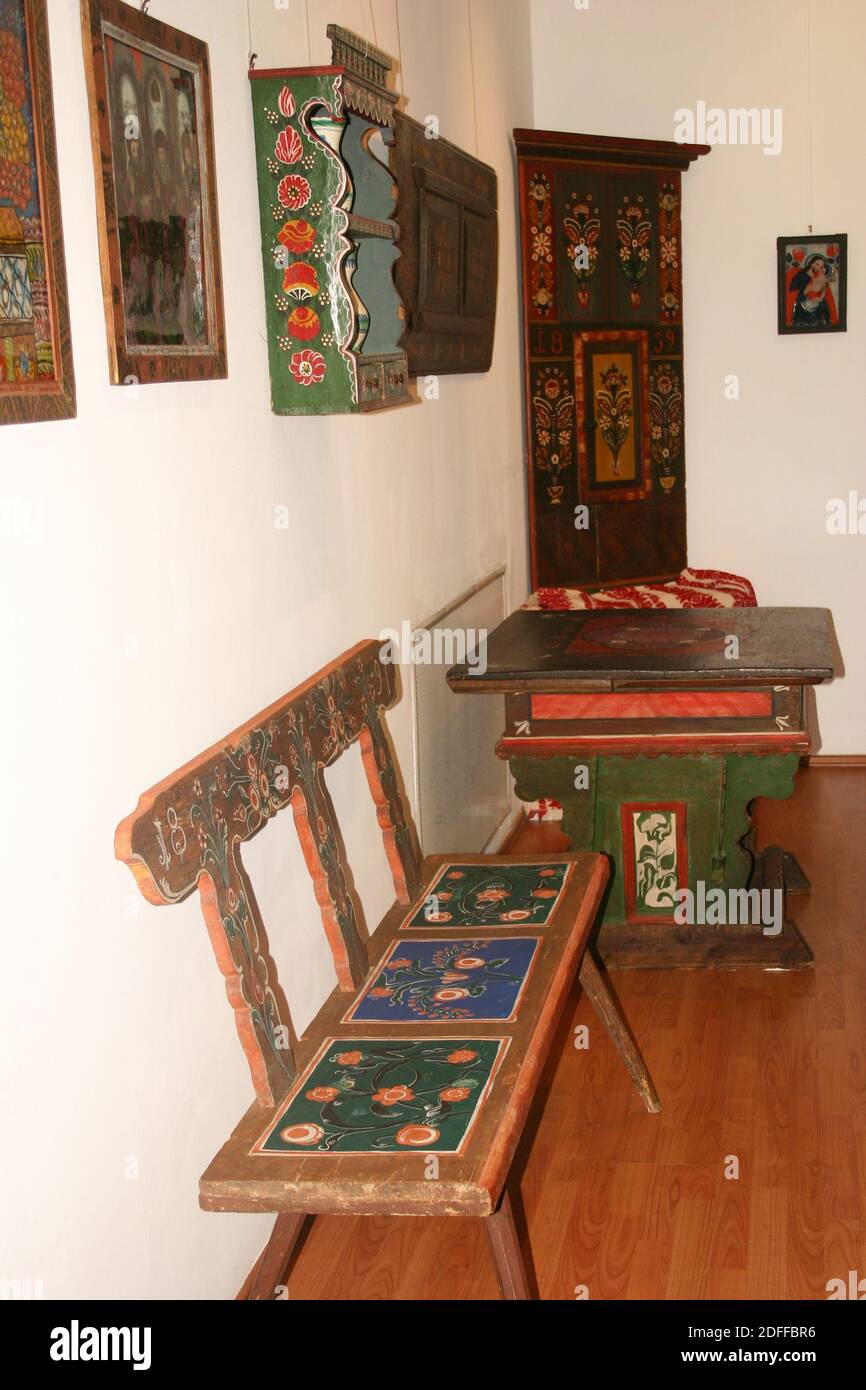 Old traditional handpainted furniture exhibited at the Village Museum