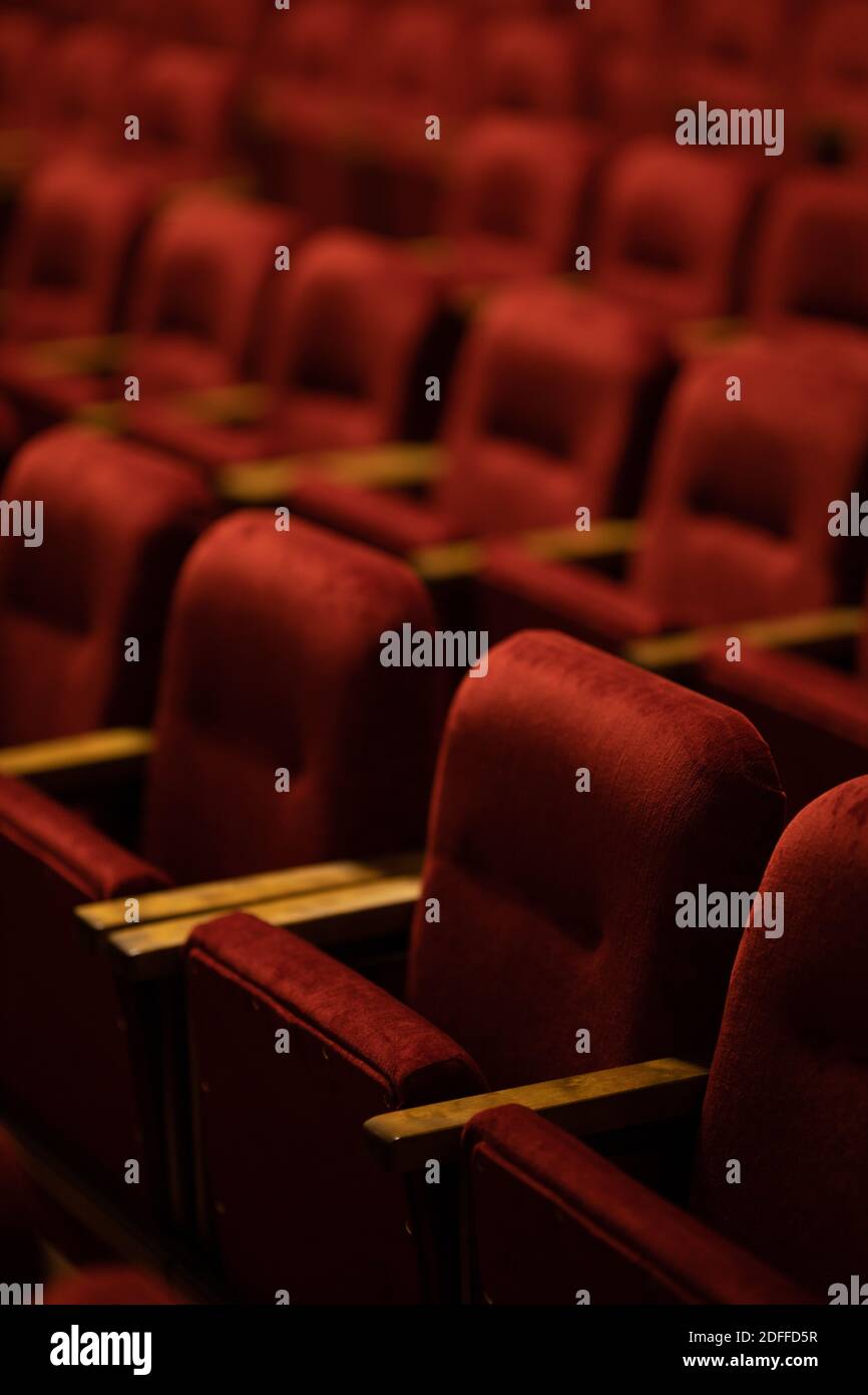 red velvet seats for spectators in the theater or cinema Stock Photo
