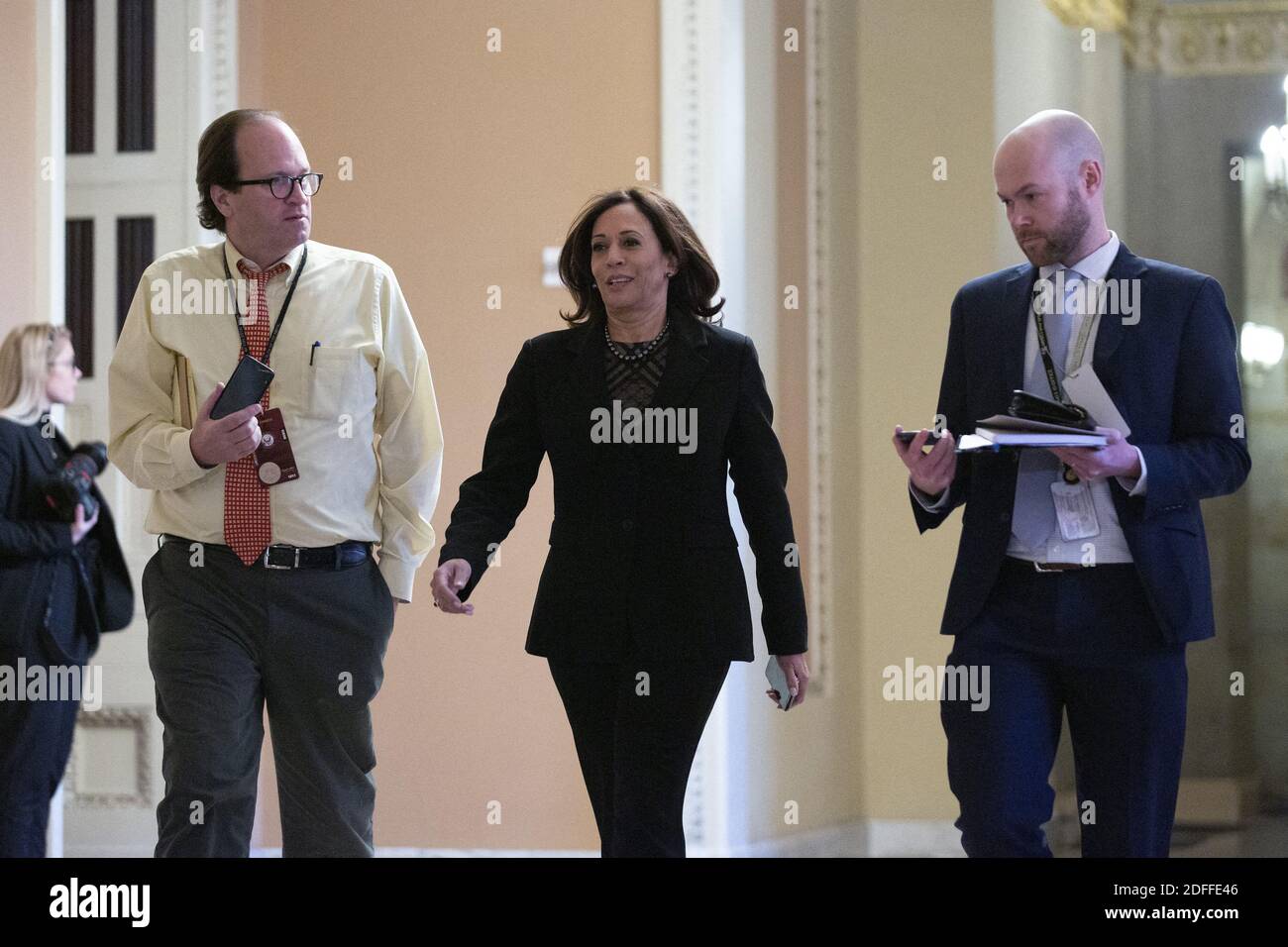 Kamala Harris, Senator in pole position to become Vice President of Joe Biden - File - United States Senator Kamala Harris (Democrat of California) walks to the Senate Floor at the United States Capitol in Washington, DC, USA, on Tuesday, January 21, 2020, following a recess of the United States Senate impeachment trial against United States President Donald J. Trump. Photo by Stefani Reynolds/CNP/Pool/ABACAPRESS.COM Stock Photo