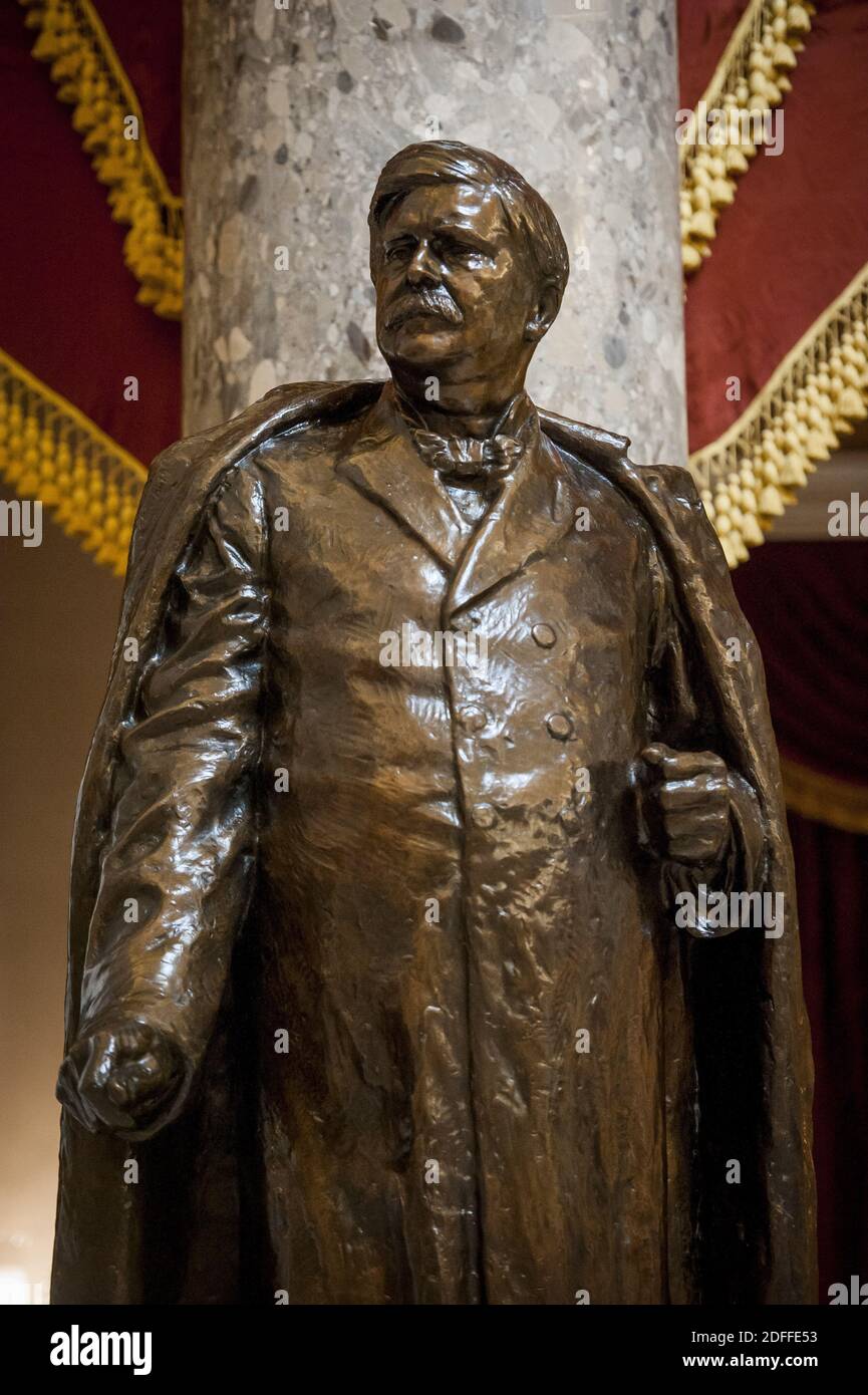 This statue of United States Senator Zebulon Baird Vance (Democrat of North Carolina),was given to the National Statuary Hall Collection by North Carolina in 1916 and stands in Statuary Hall at the US Capitol in Washington, DC., as of Friday, July 31, 2020.. Vance lived from May 13, 1830 to April 14, 1894, and served as a Confederate military officer, 43rd Governor of North Carolina, and US Senator. Photo by Rod Lamkey/CNP/ABACAPRESS.COM Stock Photo