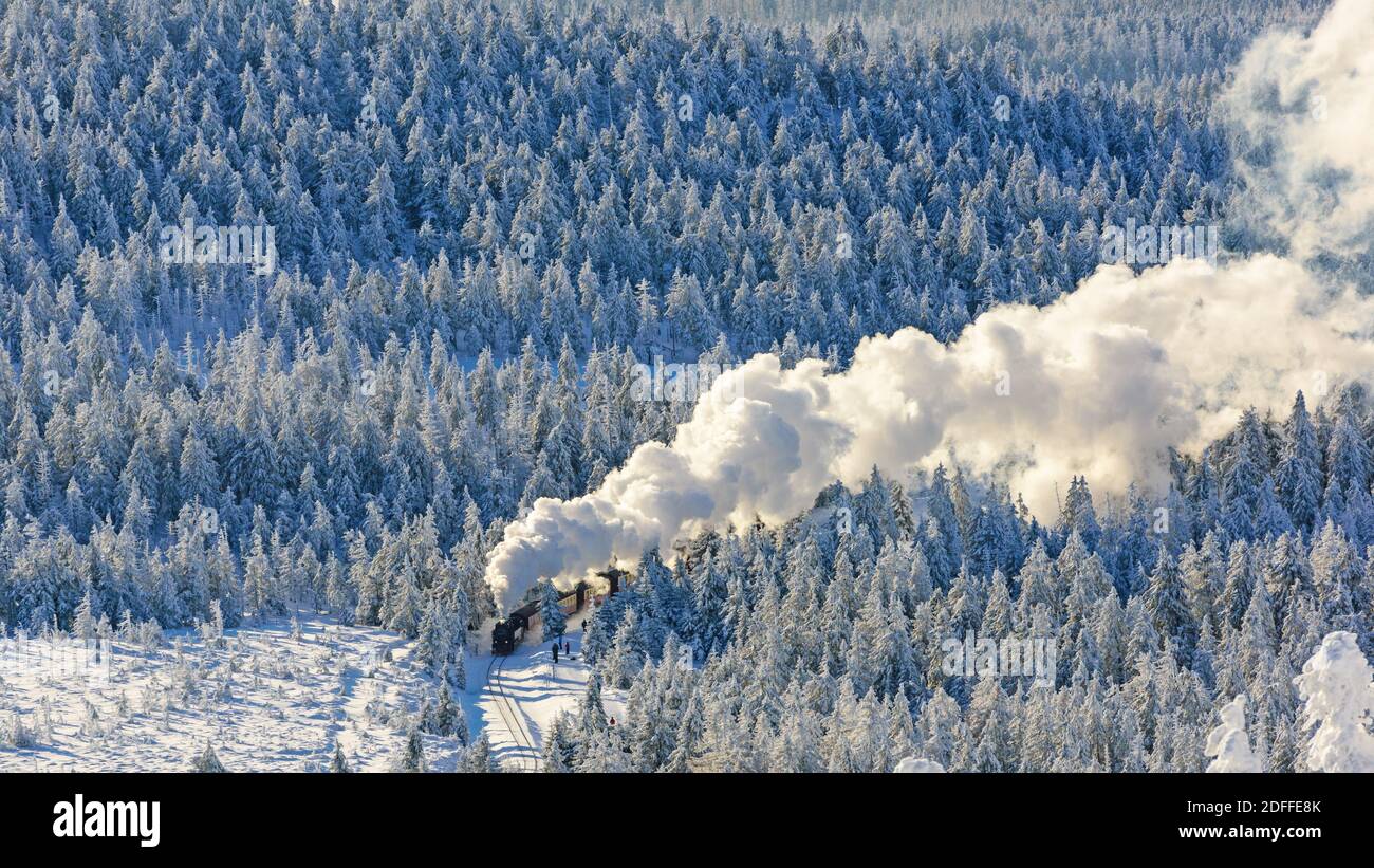 Harzer Schmalspurbahn, HSB-Bahn,  Winter, Harz, Brocken, Stock Photo