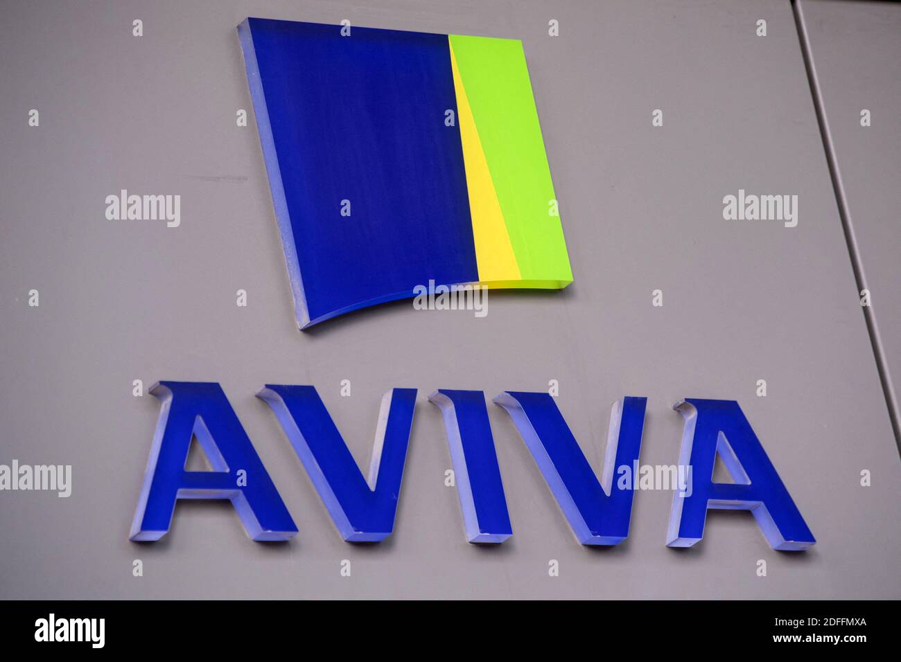 A shop sign of Aviva assurance, on August 14, 2020 in Bois Colombes ...