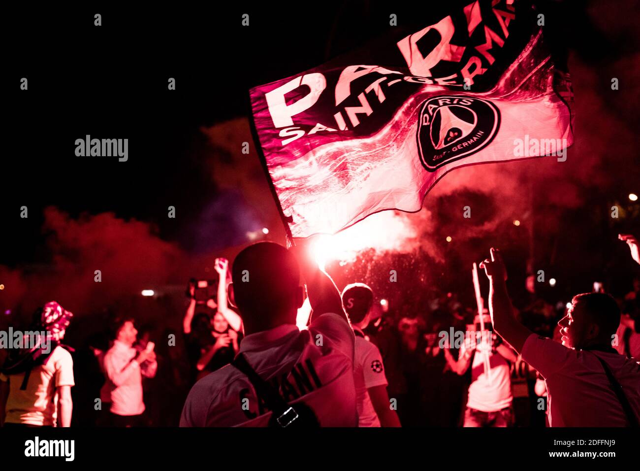 PSG fans gather outside the Parc des Princes stadium to celebrate the ...