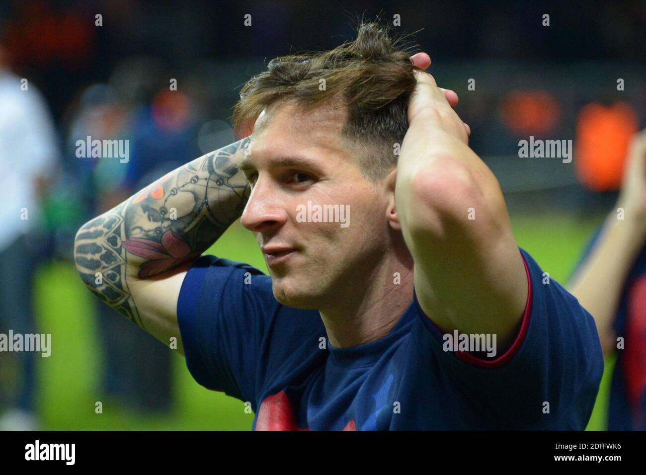File photo - Barcelona's Lionel Messi celebrates after winning the Champion's  League Final soccer match, Barcelona vs Juventus in Berlin, Germany, on  June 6th, 2015. Barcelona won 3-1. Argentine football star Lionel