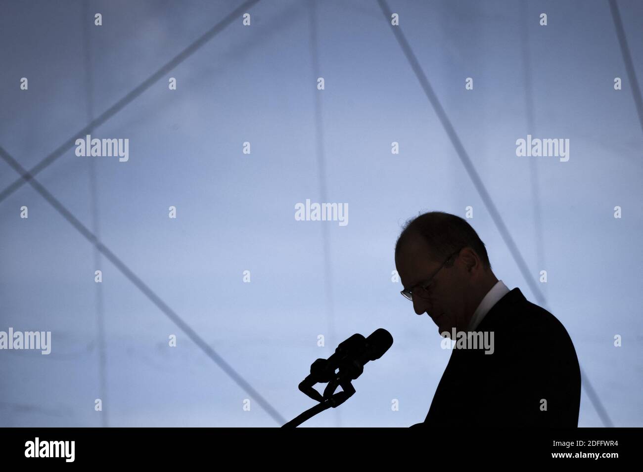 French Prime Minister Jean Castex looks on as he delivers a speech during the summer meeting of French employers association Medef themed 'The Renaissance of French Companies' at the Longchamp horse racetrack in Paris on August 26, 2020. Photo by Eliot Blondet/ABACAPRESS.COM Stock Photo